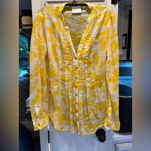 Mauve Yellow and White Long Sleeve Ruched Blouse